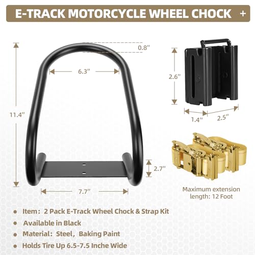 Image of 2 Pack E-Track Wheel Chock & Strap Kit|E Track Motorcycle Wheel Chock for Trailers for etrack system|E-Track Accessories for Enclosed Trailer- Supports Tire dirt bike, motorcycle for Garages and Trail
