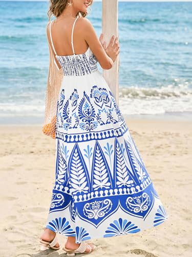 Image of CUPSHE Women's Summer Dresses Casual Spring V Neck Sleeveless Floral Beach Vacation Long Spaghetti Strap Flowy Maxi Dress