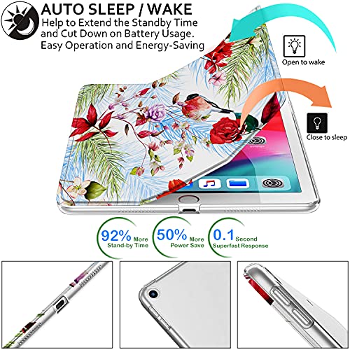 Image of DuraSafe Cases for iPad PRO 12.9 Inch 4th [ Pro 12.9 4 Generation 2020 ] A2229 A2069 MY2H2HN /A MY2J2HN /A Trifold Printed PC Lightweight Protective Clear Back Cover - Birds & Flowers