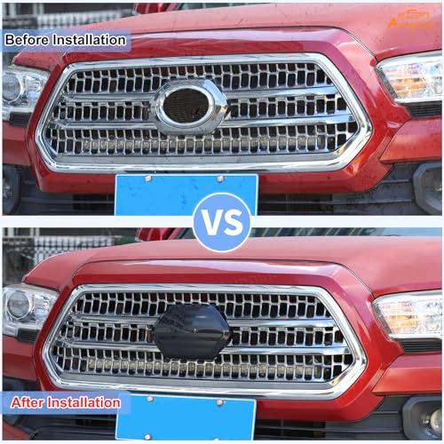 Image of Aunginsy Front Emblem Trim Cover Compatible with Toyota Tacoma 2016-2023, Front Hood Center Grille Emblem Badge Logo Cover Circle Ring Decorator Overlay ABS Accessories, Not Fit with Sensors Version