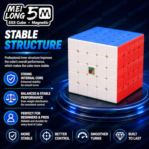 Image of Kid Moyu MFJS MeiLong 5M 5x5 Magnetic Cube Stickerless, 5x5x5 Speed Cube Puzzle for Kids and Adults, Smooth Turning High Speed Brain Teaser Toy with Stand and Screwdriver