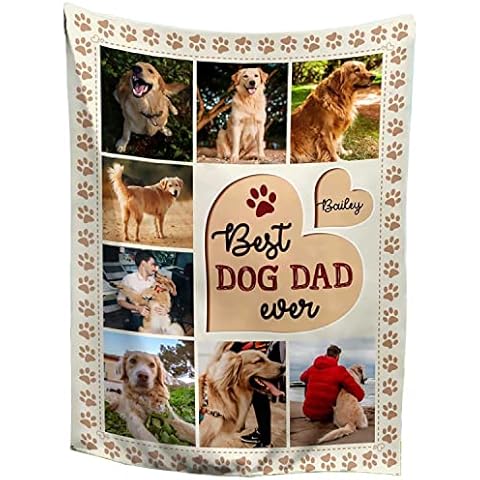 ShinyKT Best Dog Dad Ever Photo Collage Blanket, for Dog Dad, Customized Gifts for Dog Dads (Polyester, Best Dad Ever Dog) Cover