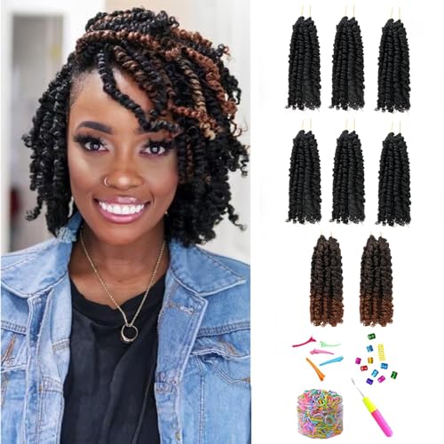 Miss Sula 6 Inch 8 Packs (6 Packs 1B+2 Packs T1B/30) Pre-twisted Passion Twist Crochet Hair Super Short Pre-Looped Braids Hair Extensions ( 6 Inch(Pack of 8), 1B+T1B/30)