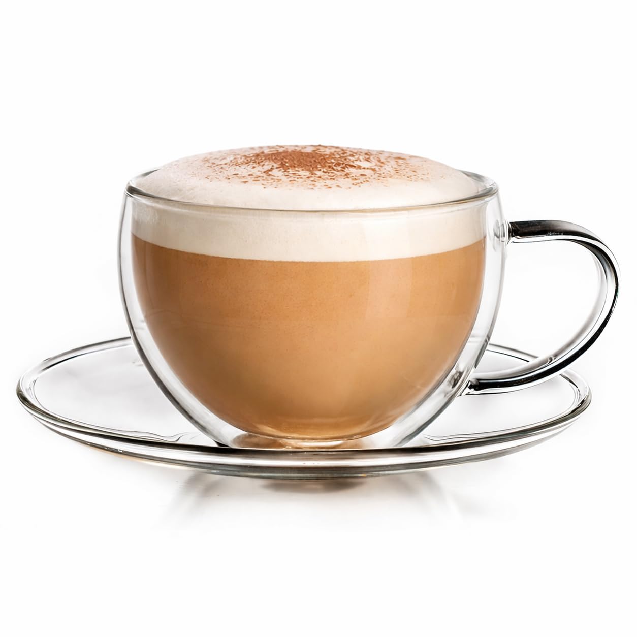 Bicchieri In Vetro Borosilicato A Doppia Parete 350 Ml - Per Cappuccino, Latte, Tè, Con Manico, Resistenti Al Calore