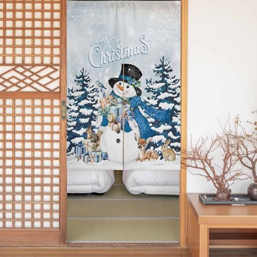 のれん 目隠し 遮光 暖簾 間仕切り クリスマス 雪の結晶 冬 小鹿 雪だるま うさぎ 厚手 防寒 防音 断熱 ロング 半間のれん リビング 和風 カーテン プライバシー保護 玄関 キッチ リビング 飲食店 出入り口 室内インテリア 温泉 施設向け バスル