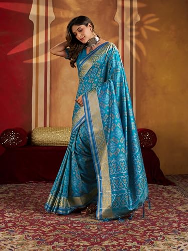 Image of MADHUHANSH Women's Cotton Silk Saree with Unstitched Blouse Piece Zari Weave and Floral Pattern | Heavy Embroidery Saree for Women | Interview Saree for Women | Readymade Blouse with Saree Set
