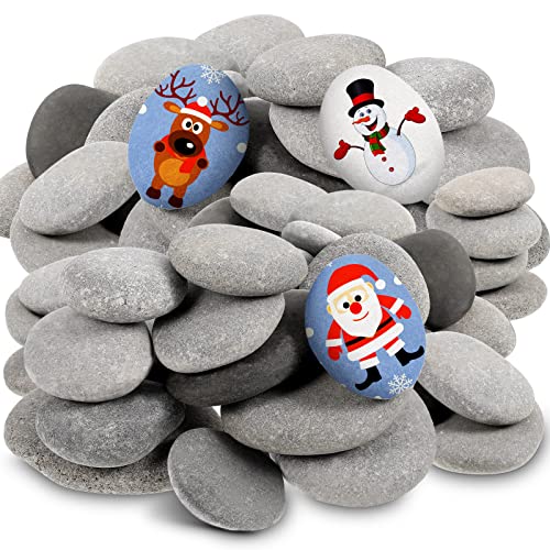 Nuanchu 48 Pcs River Rocks for Painting 1.2-3.15 Inch Smooth Natural Flat Rocks Assorted Size for Painting and Crafting, Family Time, Kid Party and Outdoor Art Garden Decor