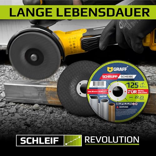 Schruppscheiben 125 Metall und Edelstahl – Schleifscheiben für Winkelschleifer und Flex 22.23 mm Bohrung – Flexscheiben 125 Metall GRAFF 5 Stück