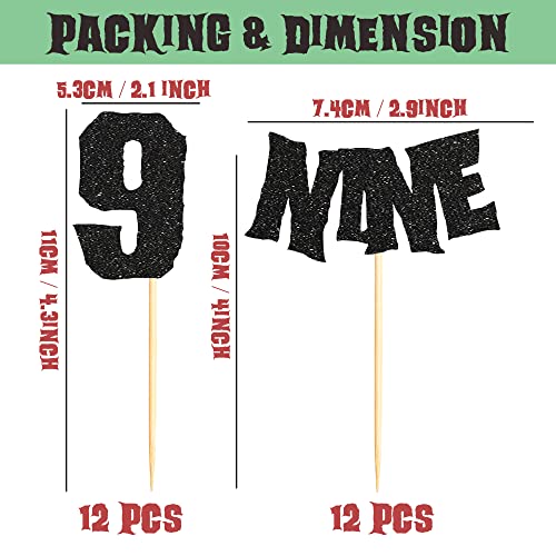 Sumerk 24Pcs 9Th Birthday Cupcake Toppers Black Glitter Happy 9Th Cake Decorations For 9Th Birthday Wedding Anniversary Party Decoration Supplies #TOP1