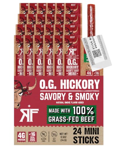 Righteous Felon Mini Meat Sticks OG Hickory 100% Grass Fed Beef 24 Ct