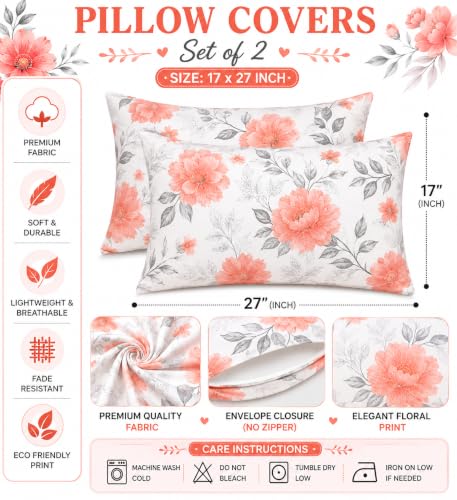 Image of Microfiber Pillow Cover 17x27 Inch (Pack of 2) | Soft & Durable | Ideal for Bed & Sofa Blush Petal