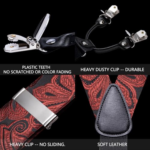 Image of YOHOWA Men Suspenders 6 Clips Strength Adjustable Y Braces Pre-Tied Bow Tie Set Formal Wedding Party