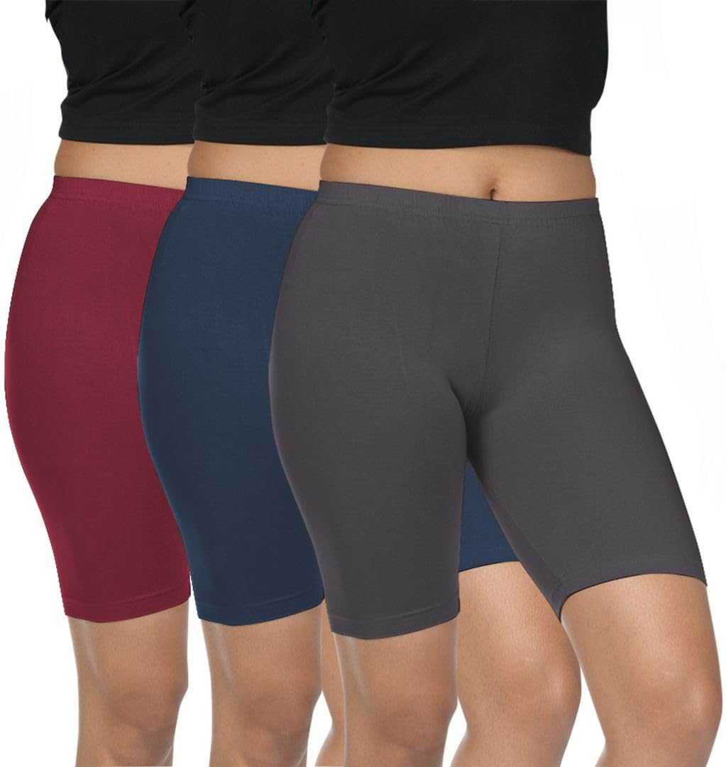 Pack of 3 Women Viscose Blend Solid Shorts (Frenchwine/Navy Blue)-image-11