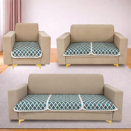 Image of Homerz Premium 'Maharaja Paradise Series' Sofa Cover | Net Fabric Sofa Cover | Washable, Anti-Dust Backed & Wrinkle Resistant Cover (Aqua Lattice, 6 (3+2+1) Seater, Only Seat Cover)