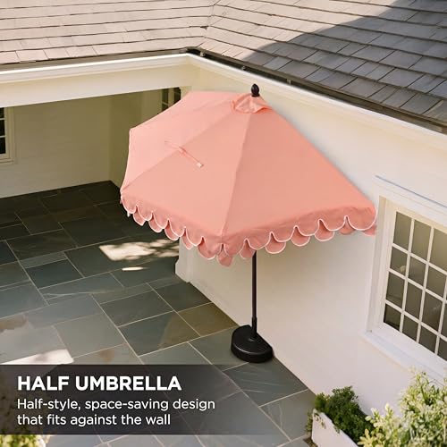 JONATHAN Y Terrace 9 ft. Scalloped Half Patio Umbrella, Coral Pink/Brown by JONATHAN Y - Used condition - Image 2