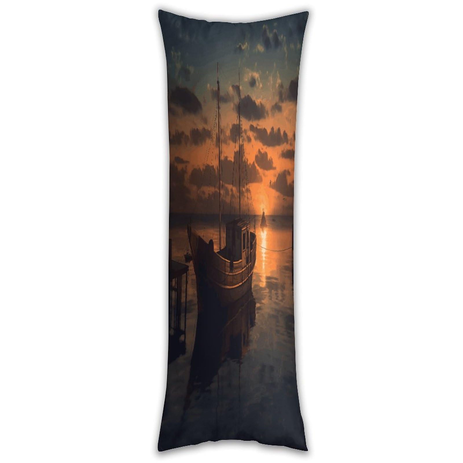 Boat at Dusk Long Pillow Case with Zipper Ultra Soft Microfiber Long Pillow Cover Breathable Body Pillow Protector Soft Wrinkle Pillowcase for Bed Sofa Bedroom 53 X 19 in