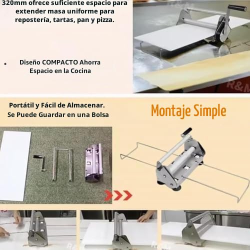 Máquina laminadora de masa manual para panadería, pizza, croissant, rodillo de repostería de acero inoxidable con grosor ajustable de 0,5 a 27 mm