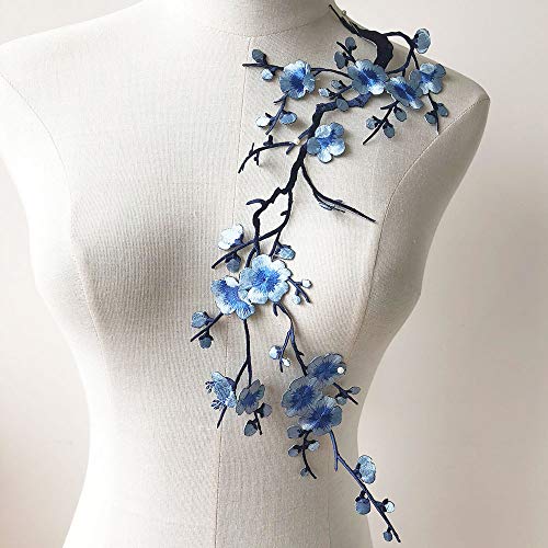 Iron On Blossom Plum Applique Patch Embroidery Flower Vines Appliques Diy Trim For Jeans Garment Costumes Blue Color #TOP21