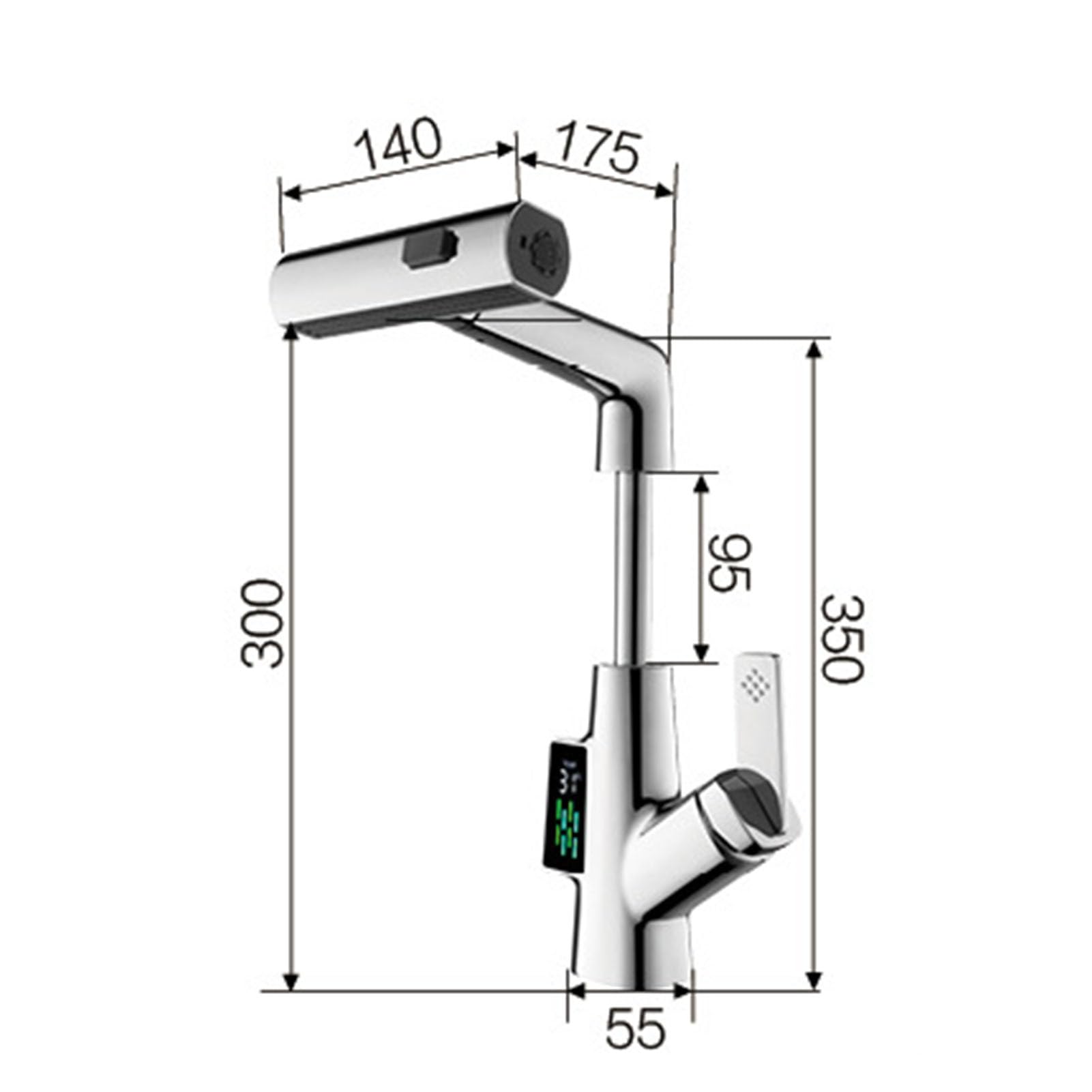 Grifo de baño con rociador extraíble, Grifo de Lluvia con Pantalla LED de Temperatura para Lavabo de baño, Grifo de baño elevable, Grifo Mezclador de Lavabo de una manija, Gris