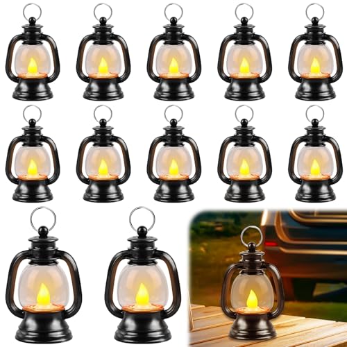 Aicharynic Mini Lámpara LED: 12 Piezas Lámpara Retro Negra, Pequeña Lámpara de Halloween, Decoración de Mesa, Lámpara LED Navideña, Lámpara Decorativa para Halloween, Navidad y Decoración Festiva