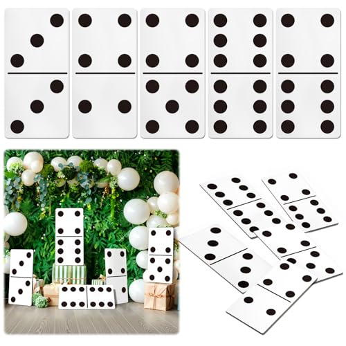 BlitzFill Giant Domino Decor for Casino Theme Party & Game Night - Jumbo 15.7''x7.87'' Cardboard Stand-Up Decoration | Reusable Havana Nights & Birthday Party Props (5 Pcs Large Domino Paper Board)