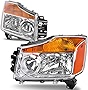 AUTOSAVER88 Headlights Assembly Compatible with 2004-2015 04-15 Titan 2004 Pathfinder Armada 2005-2007 Armada Headlamp Replacement Chrome Housing Amber Reflector Pair (Passenger and Driver Side)