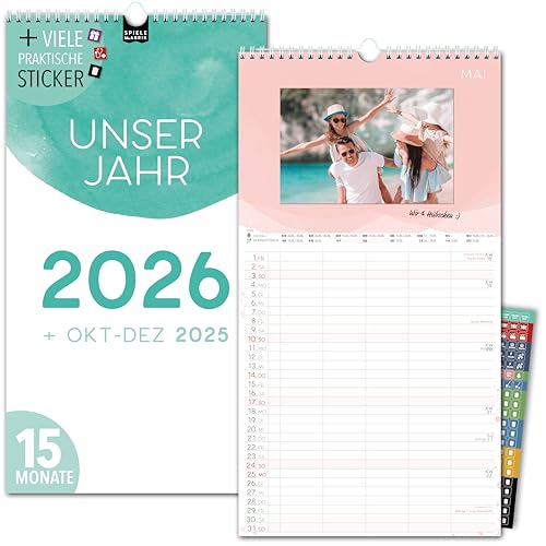 Bastelkalender 2026 Fotokalender zum Selbstgestalten Wandkalender 2026 DIY Familienplaner 5 Spalten 23x43cm Kalender Planer für Familie 2026 Wandplaner plus STICKER Recycling Urlaub, Pflanzkalender