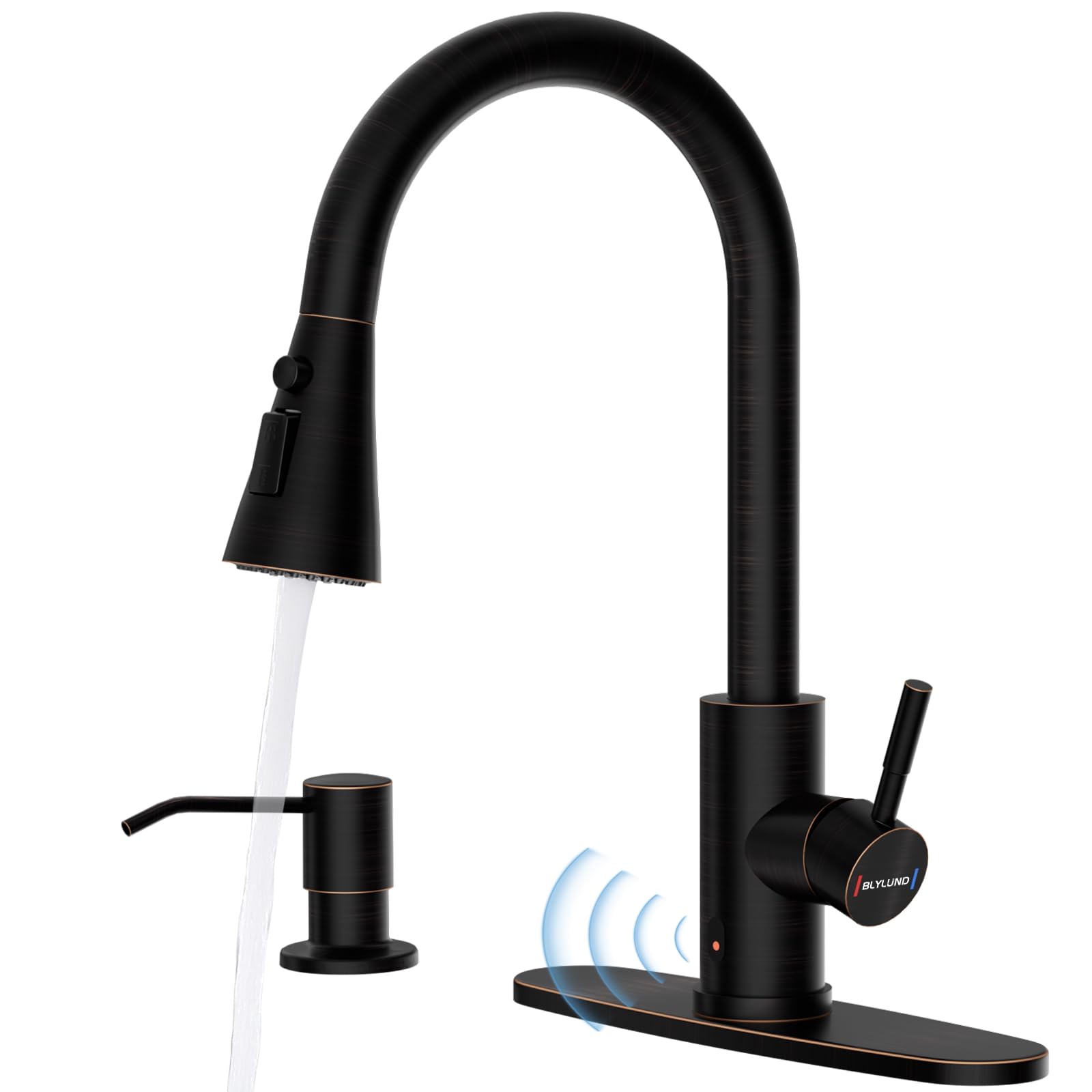 Touchless Kitchen Faucet with Pull-Down Sprayer, Kitchen Sink Faucet Stainless Steel Faucets with Soap Dispensor, Single Handle Hands-Free Sensor Suitable for 1 to 4 Hole Sink