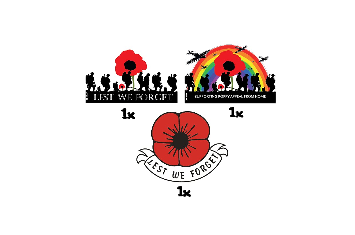 Influent UK Bundle 3X Stickers of We Remember Soldiers Showing Respect and Gratitude Remembrance Sunday | Lest We Forget | Remembrance Day