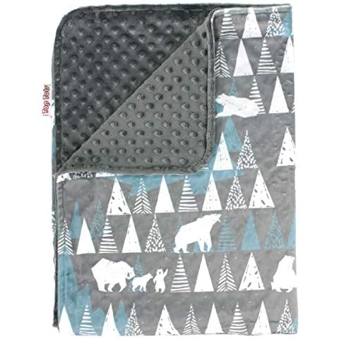 Top Tots Deluxe Baby Blanket - White Bear and Trees, Minky Dot, Grey Cover