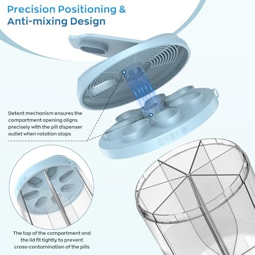Image of Hionxmga Pill Dispenser with 7 Large Compartments, 4.4 inch H x 3.6 inch Dia Pill Bottle Organizer for Travel, Supplement Organizer with Anti-Mixing Design, BPA-Free Pill Container with 20 Pcs Labels, Blue