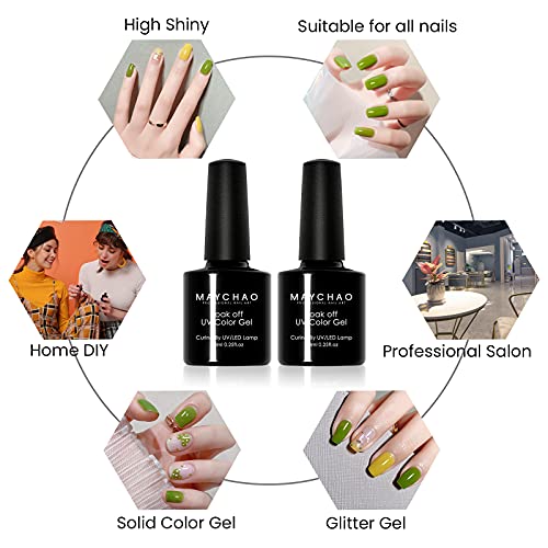 Gel Nagellack Grün, MAYCHAO Shellac Gellack UV 7.3ml Einzelflasche Ungiftiger Gel Nagellack, Schellack Nagellack für… – Bild 5