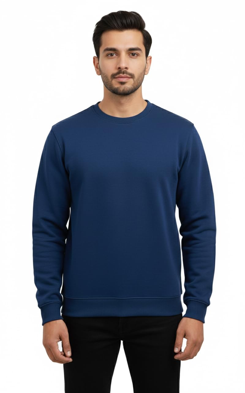 fashient Men's Cotton Fleece Plain Sweatshirt | Winter Wear Round Neck Pullover for Casual & Gym | Soft & Warm Regular Fit Sweatshirt-picture-11