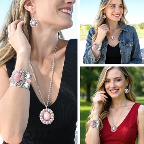 Howlite Jewelry Sets for Women - Turquoise Inspired Western Cowgirl Accessories - Statement Boho Necklace Earrings & Cuff Bracelet Set Beach Necklaces Costume Jewelry Birthday Gifts for Womens2