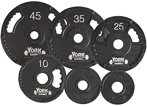 York Barbell 7425 G2 Olympic Dual Grip Thin Line Cast Iron Plate, Black - 45 lbs