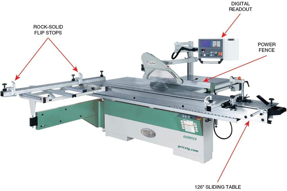 Grizzly Industrial G0853-14" 10 HP 3-Phase Sliding Table Saw with DRO and CNC Fence
