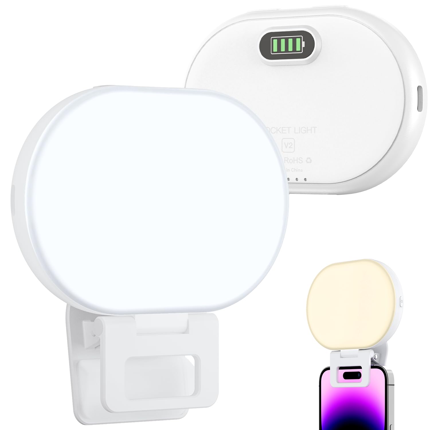 WeilisiRechargeable Selfie Light, Phone Light with 3 Lighting Mode/10 Brightness Level, Portable Phone Ring Light for Selfie, Makeup, Tiktok, Live Stream, Clip on Video Light for iPhone/Android/ipad