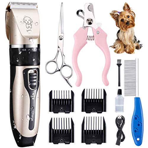 RUIJIA Dog Clippers,Dog Grooming Kit USB Rechargeable Pet Clippers,Professional Dog Trimmer Electric Hair Clippers for Thick Coats Dogs Cats Pets
