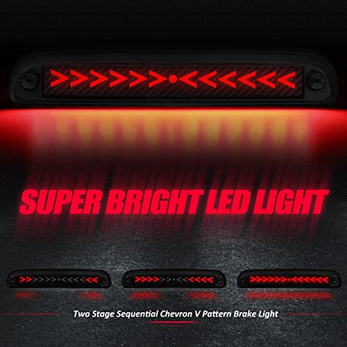 Image of Auto Dynasty LED Third Brake Light for 93-16 Ford Ranger F-250 Super Duty | 3rd Brake Light for 93-16 F-250 F-350 F-450 F-550 Ranger Sport Trac B-Series, Carbon Fiber Pattern Arrow Style Sequential