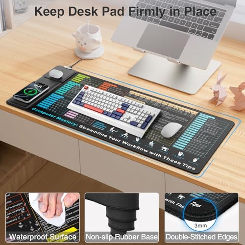 Image of Wireless Charging Mouse Pad with Foldable Phone Holder, 31.5 inchx15.8 inch XXL Excel Cheat Sheet Desk Mat for Laptop /Keyboard, Waterproof Ultra-Smooth Surface, Non-Slip Base
