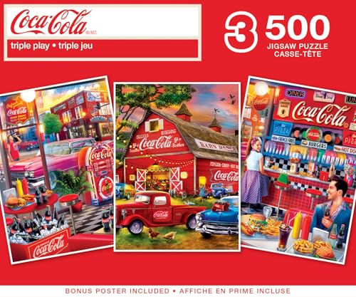 Rompecabezas Masterpieces Coca-Cola, paquete de 3 rompecabezas de 500 piezas para adultos miniatura 1