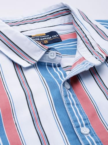Image of The Indian Garage Co Men Regular Fit Striped Full Sleeves Cutaway Collar Casual Shirt
