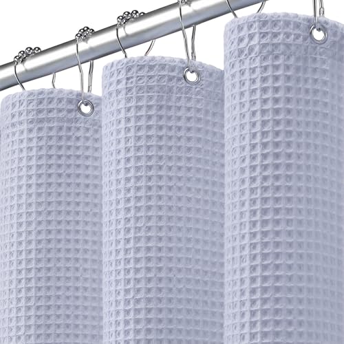 XOGUIBO Waffle Weave Shower Curtain - Misty Blue...
