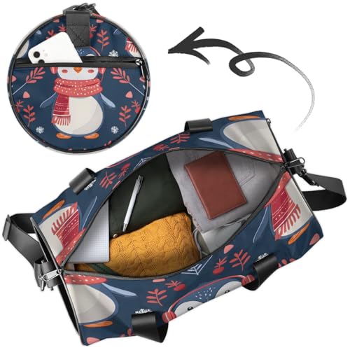 Penguin Scarf Travel Gym Bag Waterproof Sport Dance Bag for Women Men Portable Gymnastics Duffel Bags Canvas Tote Carry on Handbag for Workout Overnight Weekender2