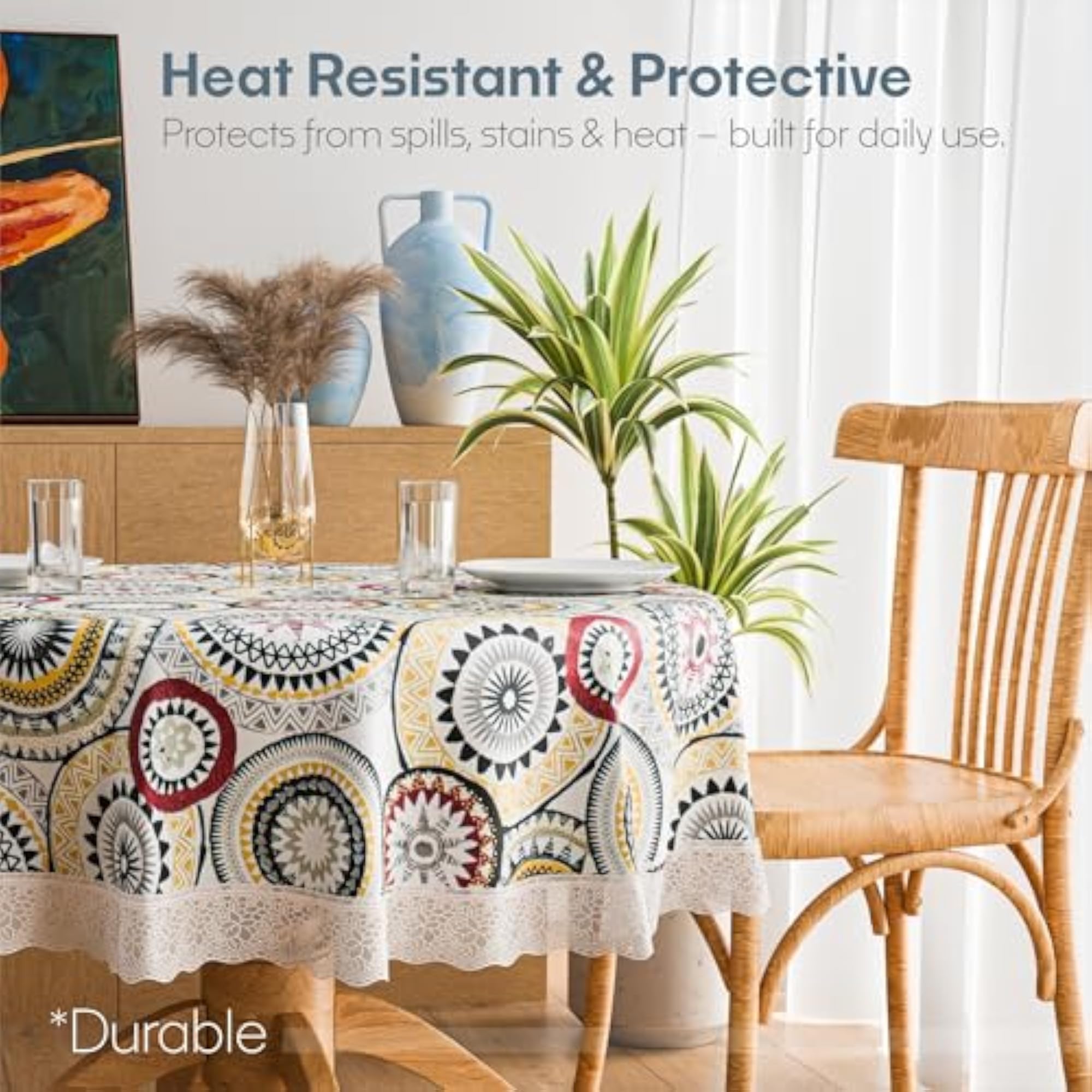 PVC Round 4 Seater Table Cover Cloth, Rangoli Design