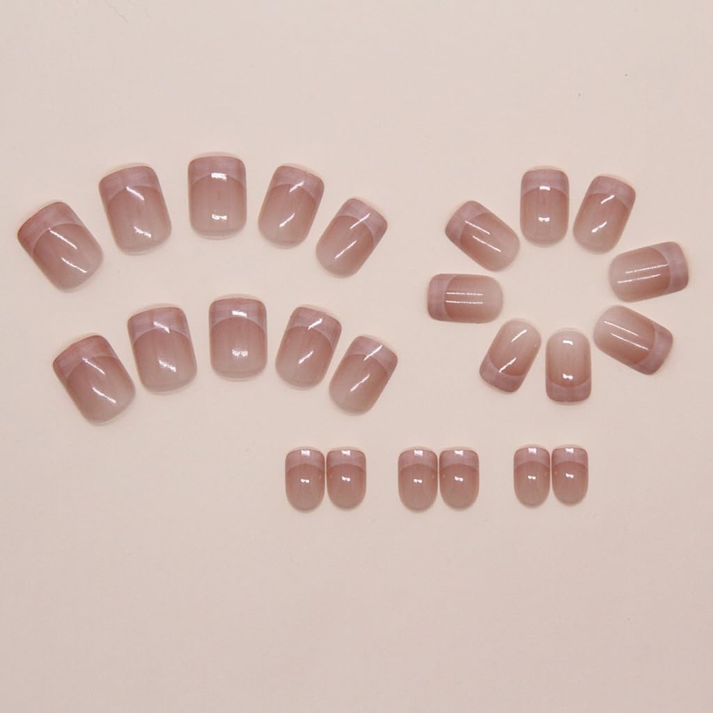 24 Pcs Short Ballerinas Plaids French Tip False Nails Acrylic Nails Full Covers Stick on Nails