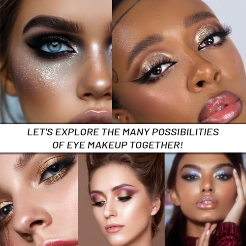 Image of WanTuoluo Sparkly Eyeshadow Palette for Women, Single Monochrome Eye Shadow Makeup, Shiny Pressed Cream Powder, Blendable Natural sombras para ojos, Holographic,Vegan,Travel (05-Glitter-Ink Black)
