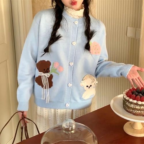 Chevara Women’s Animal Pattern Knit Cardigan Kawaii Japanese Crewneck Long Sleeve Button Down Sweater Coat3