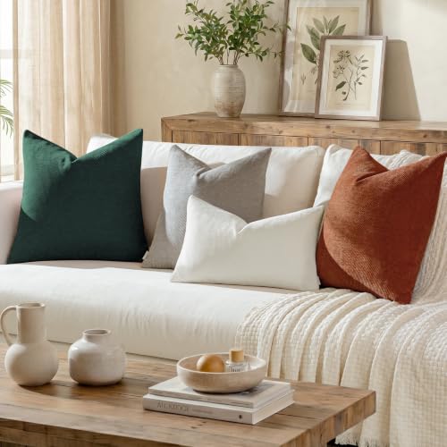 Image of Christmas Twill Chenille Throw Pillow Covers Pack of 2,20 inchx12 inch Dark Green