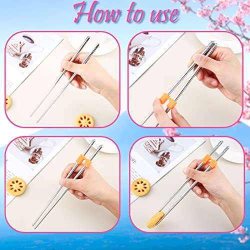 Tessco 5 Pairs Training Chopstick Helpers Reusable Chopsticks for Beginner Non Slippery Replaceable Practice Heat Resistant Holder with Clip for Trainer(Stainless Steel,Silver) - Image 5